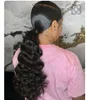 Coda di cavallo liscia capelli brasiliani dell'onda del corpo con estremità completa colore nero naturale per donna 120g coda di cavallo capelli umani Remy estensioni dei capelli clip-in