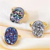 10 Stücke Blau / Gold / Regenbogen / Champagner / Silber Druzy Ring Mystic Titan Beschichtet Roh Druzy Geode Kristall Cluster Stein Einstellbare Aussage Ring