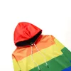 Suéter con capucha de moda 2019 Otoño e invierno Nueva sudadera con capucha de gran tamaño para hombres Suéter con capucha con estampado de rayas de arco iris creativo Suelto