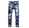 Pantaloni da motociclista hip-hop con pannelli in denim da motociclista lavati slim fit con distintivo in difficoltà da uomo unici Jeans skinny neri 1057