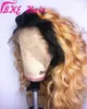 Glueless Lace Front Wigs Ombre Blond Djupvåg Syntetisk peruk med Baby Hår Värmebeständigt Fiber Hår för Svarta Kvinnor