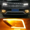 2PCS LED DRL Daytime Running Light Daylights For Volkswagen VW Teramont 2017 2018 With Yellow Turn Signal Fog Lamp Cover