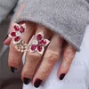 Fashion- Unique Monaco Designer Luxury Flower Leaf Cubic Zironia Engagement Dubai Naija Bridal Double Finger Ring Jewelry Addiction