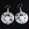 Circle Round Pink Carved Flower Paua Abalone Ladies Jewelry Shell Mosaic Earrings Boho Chic Jewelry 5 Pairs