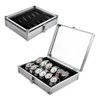 2016 Användbar 6 12 galler Slots Smycken Klockor Aluminium Alloy Display Storage Box Fodral Gratis frakt