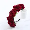 Elegante Rose Bloemen Haarband Hoofdband Crown Photo Props for Wedding Party Cosplay Kostuum Accessoire Donkerrode kleur