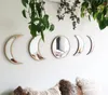 Nordisk skandinavisk naturlig trä moonphase akryl vägg spegel uppsättning boho dekoration dekorativa spegel självhäftande vägg klistermärke dekal för