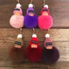 Cute Sleeping Baby Doll Keychain Pompom Rabbit Fur Ball Carabiner Key Chain Keyring Women Kids Key Holder Bag Pendant key Ring Gift RRA2253