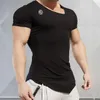 Yaz Moda Marka T Gömlek Erkek Spor Salonları Giyim V Boyun Kısa Kollu Slim Fit T Gömlek Ftiness Erkekler Sıkıştırma Tişört Homme Güzel