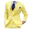 Custom Made Amarelo Homens Ternos Slim Fit Entalhado Lapela Formal Do Noivo Prom Vestido Tuxedo Masculino Casaco 3 Peça Blazer Vest + Jaqueta + Calça