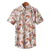 New Summer Mens Short Sleeve Hawaiian Shirts Cotton Casual Floral Shirts Wave Regular Mens Clothing Fashion