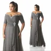 Grey Mother of the Bride Groom Dresses Plus Size Off the Shoulder Cheap Chiffon Prom Party Gowns Long Evening Wear189R