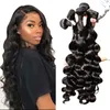 Bella Virgin Brazilian Hair Bundles with Closure Loose Deep Wave Wavy Extensions Dyeable Black Weft Middle Part