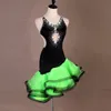 NUOVO Vestito da ballo latino per ragazza per adulti Salsa Tango Chacha Concorso per sala da ballo Vestito da ballo Nero Verde Sexy Halter Perla Rhinesto271H