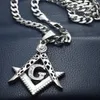 Men White gold Tone stainless steel Freemasonry Masonic Mason Pendant Free chain necklace N242-361