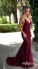 New Cheap Black Girls Sexy Burgundy Prom Dresses Mermaid V Neck Backless Floor Length Lace Evening Dress robe de soiree Formal Dresses