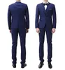 Handsome Back Vent One Button Blue Groom Tuxedos Notch Lapel Men Wedding Party Groomsmen 3 pieces Suits (Jacket+Pants+Vest+Tie) K113