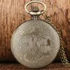 Bronze Vintage Hollow Peacock Design Pocket Watch Animal Quratz klockor med halsbandskedja för kvinnor män barn orologio da tasca236v