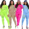 Moda Czarny List Drukowane Kobiety Dres Długim Rękawem Pullover Topy + Spodnie Legginsy 2 sztuk Zestaw Oddychające Outfit Sportowy Odzież 4 Kolory