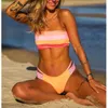 ビキニ2020 Mujer Stripe Print Swimsuit Women Bathing Suit Micro Bikini Set Rainbow Bandeau Beachwear Summer Brazilian Bikini4595784