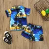 Abiti estivi da spiaggia per neonati, camicia a maniche corte con albero di cocco + abiti corti stampati da 2 pezzi, set di abbigliamento casual per bambini di moda