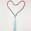 ST0246 Turquoise 108 Mala Beads Necklaces Third Eye Chakra Necklace Bohemian Tassel Necklace Knotted Stone Jewelry192z