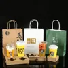 Engångs Kraftpapper Kaffekopphållare med handtag Bag Set Takeout Mjölk Teajuice Förpackningsverktyg Ta bort drycker Cup Hylla