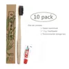10Pcs/Set Eco Friendly Natural Bamboo Charcoal Disposable Travel Toothbrush with Toothpaste Oral Care Kit Travel Toothbrushes For Home Hotel