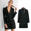 Automne mode femmes blazers et vestes à double boutonnage Chic dames blazer feminino manteau femme solide Long Style noir blazer