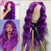 Long deep part Body Wave Purple Lace Front Wig Side Part Synthetic full lace Wigs for Women Heat Resistant Glueless Wig4835337