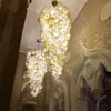 Royal Golden Expensive Hand Blown Glass Art Lighting Fixture Flower Murano Hanging Plates Chandelier for Hotel Villa Stars Decor