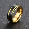 Engraving 8mm Mens Black Tungsten Carbide Wedding Band with Gold Grooves 2 Crystal Personalized Mens Ring307u
