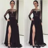 2019 billiga eleganta svarta långa ärmar brudtärna klänning applikationer sida slits formell piga av ära klänning plus storlek skräddarsydda