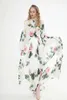 Vestidos de passarela femininos o pescoço mangas compridas floral impresso rendas até elegante maxi design vestido casual vestidos292t