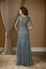 Modest 2019 Halva ärmar sjöjungfru Mors klänningar Slim Formal Long Special Endan Party Gowns Lace Applicques Mother of the 207r