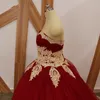 Or dentelle rouge tulle robes de bal de Quinceanera robes 2020 plissée sans bretelles longueur de plancher douce 16 robe robes de bal longue image réelle