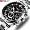 Curren Luxury Fashion Quartz tittar p￥ klassisk silver och svart klocka Male Watch Men's Wristwatch med kalenderkronograf