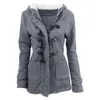 Kvinnor Ned Parkas Bomull Coat Slim Classic Horns Knappar Hooded Jacket Outwear Warm Zipper Plus Size Coat med två fickor