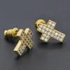 18K or bling zircons Croix Boucles Goujons des femmes des hommes Hip Hop Boucles d'oreilles diamant Glacé Rapper Bijoux Cadeaux pour Garçons Filles