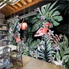 beibehang Custom Wallpaper Wall Stickers Hand painted European Pastoral Flamingos Tropical Rainforest Southeast Asia Mural