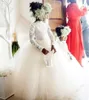 Nowy Z Długim Rękaw Kwiat Girl Sukienka Koronki Tulle Bateau Neck Długość Długość Balowa Suknia Girls Wedding Party Dresses Custom Size