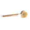 Kitchen Cleaning Brush Bamboo Long Handle Sisal Wash Pot Dishes Brush Can Replace Brush Head 23cm