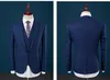2019 Dark Navy Mens Passar Tweed Wool Check Suits Regulate Fit Groom Tuxedos Custom Made Plaid Bröllop Tuxedos Formell klänning