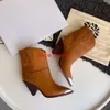 الأصلي المدرج صندوق باريس المرأة إيزابيل Lamsy جلد الكاحل MARANT حقيقية جلد العجل الغربية روك رول كول أحذية