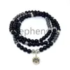 MG0659 Bracelet Mala en Onyx noir 108 de qualité A, 4 enveloppes en hématite, perles de Yoga Mala pour femmes, pierres précieuses naturelles, Bracelet à breloques Lotus