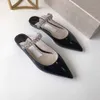 Vente chaude-al Slide Diamond Falt Sandal Designer Crystal Strap Femmes Mules Pointu Noir Blanc Style