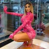 Rose Flower Tie Dye Bodycon Dress with Gloves Street Women Long Sleeve Mini Dress Elastic Hight Party Gloves Mujer