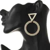 Partihandel - Mode lyxdesigner överdriven diamant rhinestone triangel cirklar geometriska stud örhängen för kvinnor guld silver