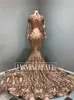 2020 or col haut sirène robes de bal Sexy paillettes manches longues robe de soirée avec plumes robe de soirée formelle 9443101