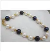 8-9MM natural south sea white black pearl bracelet 7.5-8" 14k yellw gold clasp @